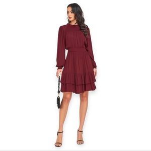 Nwt Knox Rose Burgundy  Bishop Long Sleeve Tiered Boho Dress